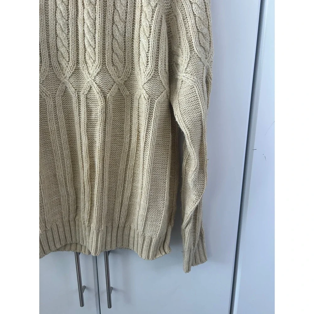 VanCort Cream Cable Knit Sweater Mens Heavy Ribbed Crewneck Pullover Off-White